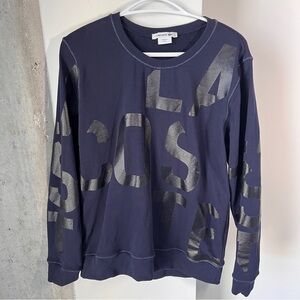 Lacoste Navy Crewneck with Gloss Black Logo Print Long Sleeve Size 42